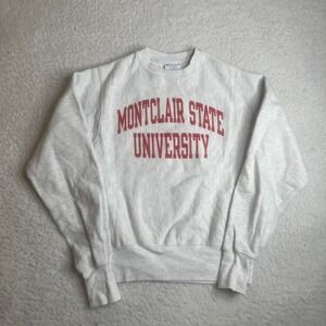 Montclair state men grey red champion reverse weave crewneck sweatshirt heavy xs